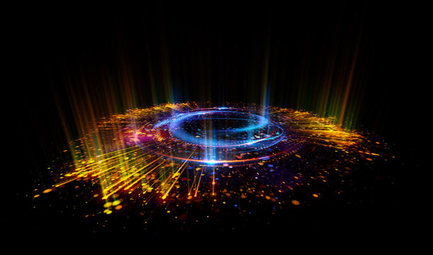 Abstract background. Motion swirl. Glowing circle. Bright spiral. Glow podium. Empty Scene. Space tunnel. Light ellipse. Glint galaxy. Oval stage. Led studio. Lens flare. Glare ring. Show disc.