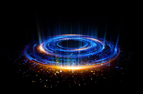 Abstract background. Motion swirl. Glowing circle. Bright spiral. Glow podium. Empty Scene. Space tunnel. Light ellipse. Glint galaxy. Oval stage. Led studio. Lens flare. Glare ring. Show disc.