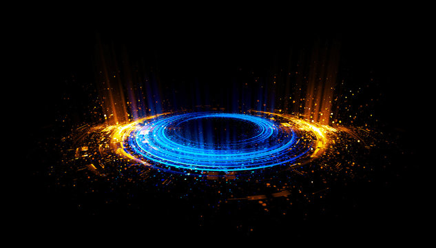 Abstract background. Motion swirl. Glowing circle. Bright spiral. Glow podium. Empty Scene. Space tunnel. Light ellipse. Glint galaxy. Oval stage. Led studio. Lens flare. Glare ring. Show disc.