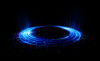 Abstract background. Motion swirl. Glowing circle. Bright spiral. Glow podium. Empty Scene. Space tunnel. Light ellipse. Glint galaxy. Oval stage. Led studio. Lens flare. Glare ring. Show disc.