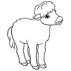 Coloring pages. Little cute baby yak.