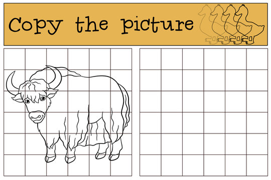 Educational game: Copy the picture. Cute beautiful yak.