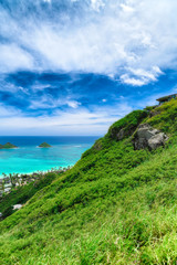 Fototapeta na wymiar ハワイ　オアフ島　ラニカイピルボックストレイルからの風景