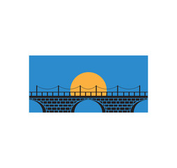 brick bridge with the moon behind vector icon logo design or illustration