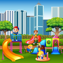 Cartoon kids having fun together on playground