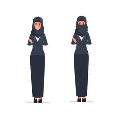 Arab women character set. Muslim arabian dress. Traditional clothes.