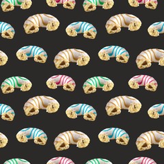 Seamless pattern of mixed doughnuts.