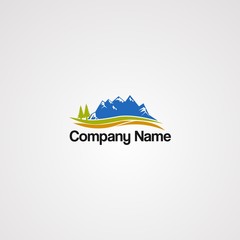 street mountain logo vector, with modern wave and tree pine, element, company, and icon for company