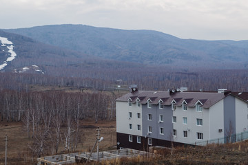 Fototapeta premium a multi-storey house in the mountains