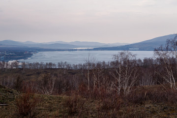 beginning of spring, landscape of bare trees,