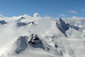 Fototapeta na wymiar Panorama of glacier Kaprun in winter, top Kitzsteinhorn, 3029 meter above sea level, Zell am See