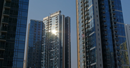 Obraz na płótnie Canvas Glass of building with sunlight flare