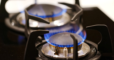 Gas burner on the stove in the kitchen