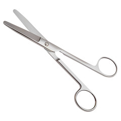 Blunt-pointed articulated scissors for dissecting and separating the skin and subcutaneous flap, cutting tissue in shallow wounds, parietal pleura, peritoneum, muscles. Realistic Vector Illustration
