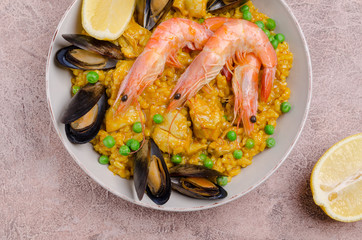 Traditional paella with seafood