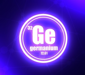 Germanium chemical element. Sign with atomic number and atomic weight. Chemical element of periodic table. Molecule and communication background. Connected lines with dots. 3D rendering