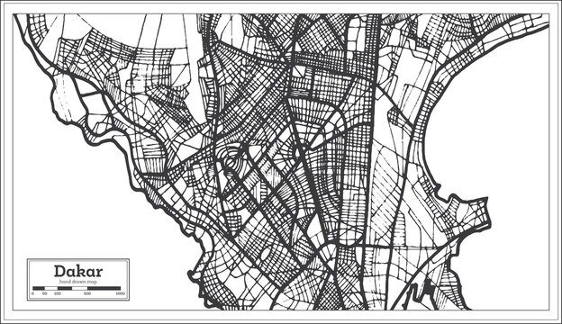 Dakar Senegal City Map in Retro Style. Outline Map.