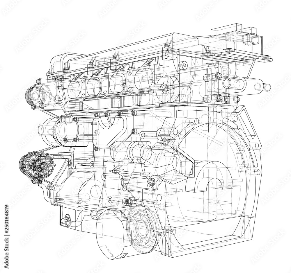 Poster engine sketch. vector rendering of 3d