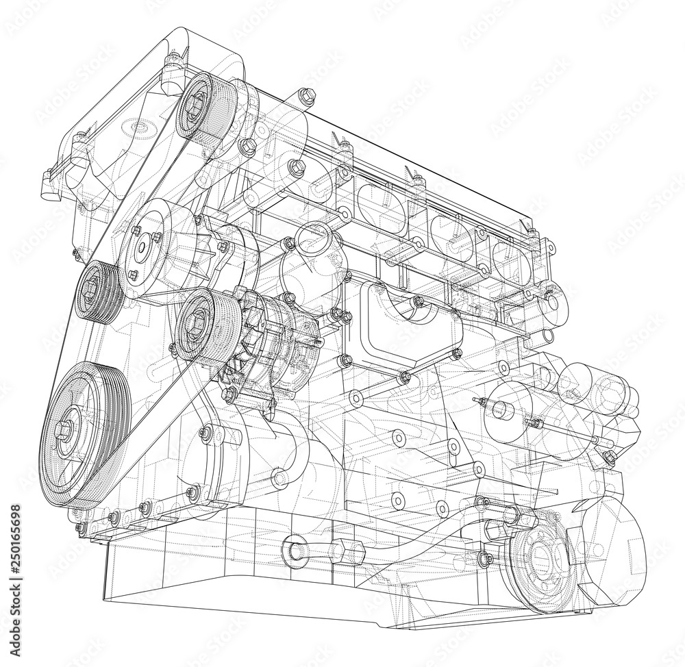 Poster engine sketch. vector rendering of 3d