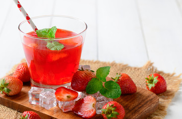 strawberry juice and peppermint on top