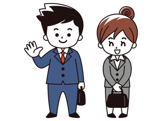 バッグを持ったスーツの男女