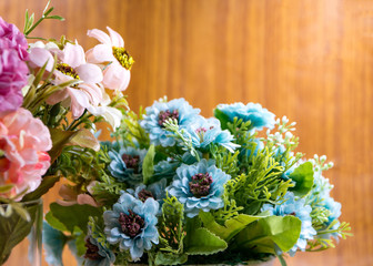 Artificial flower bouquet decoration, copy space background