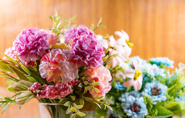 Artificial flower bouquet decoration, copy space background