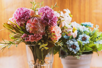 Artificial flower bouquet decoration, copy space background