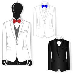 Men's jacket. Ceremonial men's suit, tuxedo. Vector illustration. Fashion collection.