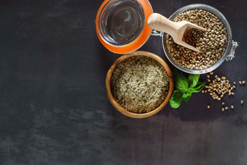 hemp seeds on the black background