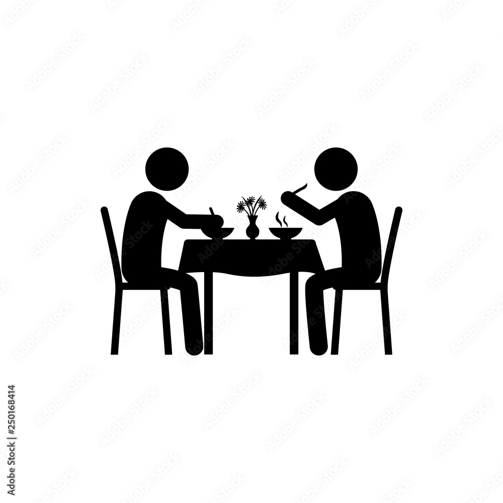 Wall mural two man, eating in restaurant icon. element of dinner in a restaurant illustration. premium quality 