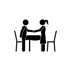 handshake, man and women in restaurant icon. Element of dinner in a restaurant illustration. Premium quality graphic design icon. Signs and symbols collection icon for websites