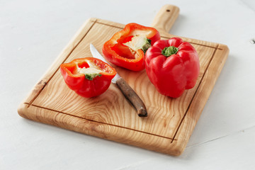 Cutting board knife fresh red pepper