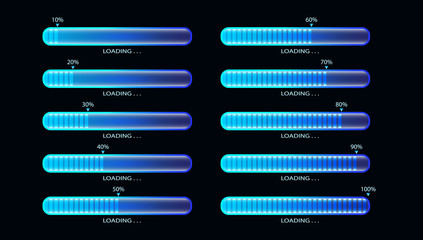 Glowing blue progress loading bar vector illustration, technology concept