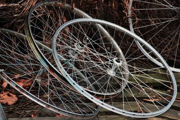 Bicycle Wheels Awaiting Use