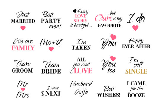 Vector wedding caligraphy typography collection marriage set