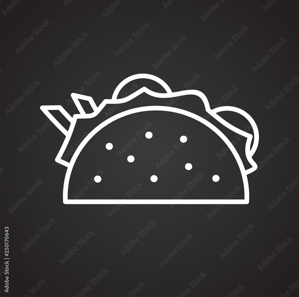 Poster taco icon on black background for graphic and web design, modern simple vector sign. internet concep