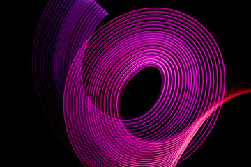 Colorful  pink neon  spiral lines.Abstract background of blue neon glowing light shapes. Bright stripes for poster, website, brochure, print.