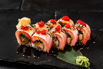 sushi set on the black background