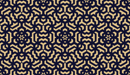Abstract geometric pattern. A seamless vector background. Dark blue and gold ornament. Graphic modern pattern. Simple lattice graphic design