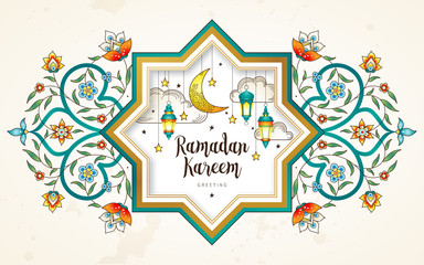 Vector card for Ramadan Kareem greeting. - obrazy, fototapety, plakaty