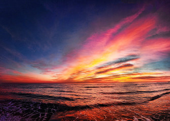 Awesome golden hour sunset over the beach with wonderful pastel colored sky - find more in my...