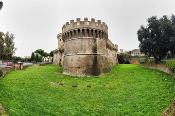 The beautiful Julius II s castle in Ostia Antica on a cloudy winter day
