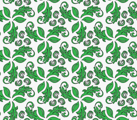 Floral vector ornament. Seamless abstract classic background with flowers. Pattern with green repeating floral elements. Ornament for fabric, wallpaper and packaging