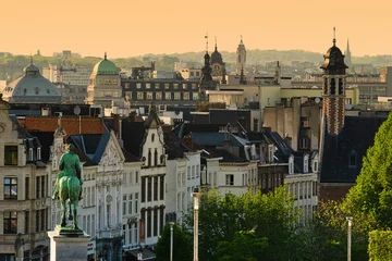 Foto op Aluminium Uitzicht over de oude stad Brussel, België, bij zonsondergang, prachtig Europees stadsbeeld © e_polischuk