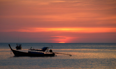 Silhouette of boat during sunset