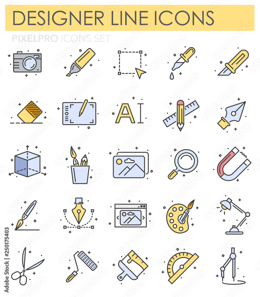 Poster graphic design line icons set on white background for graphic and web design, modern simple vector s