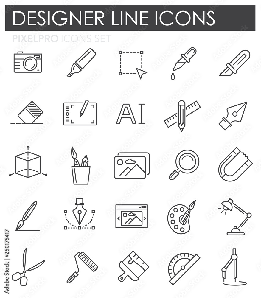 Poster graphic design line icons set on white background for graphic and web design, modern simple vector s