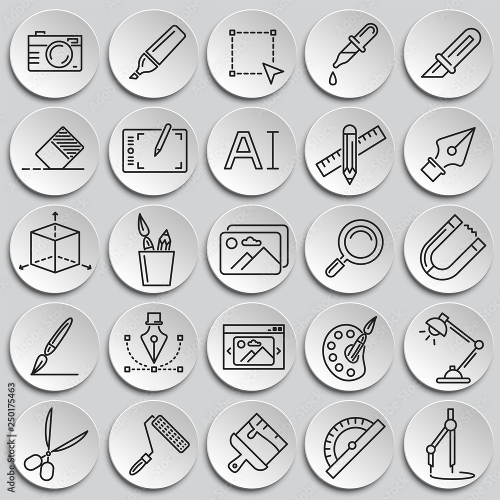 Poster graphic design line icons set on plates background for graphic and web design, modern simple vector 