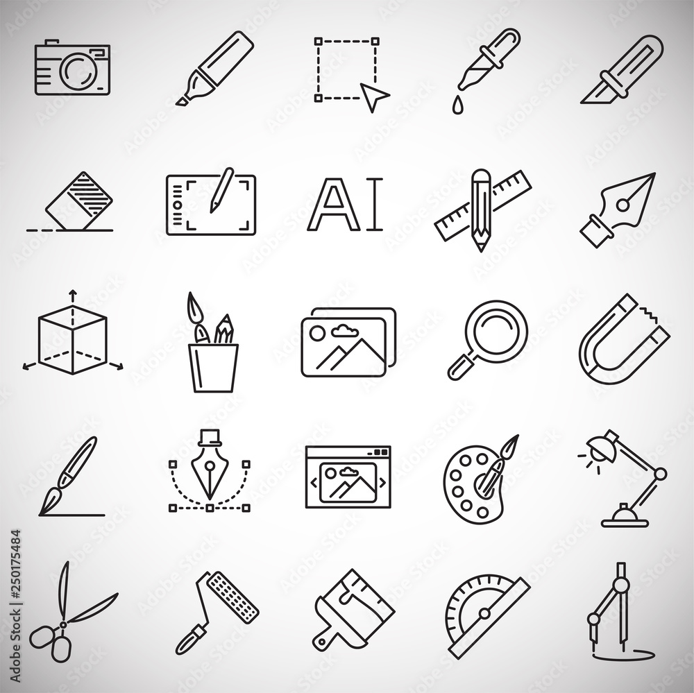 Poster graphic design line icons set on white background for graphic and web design, modern simple vector s